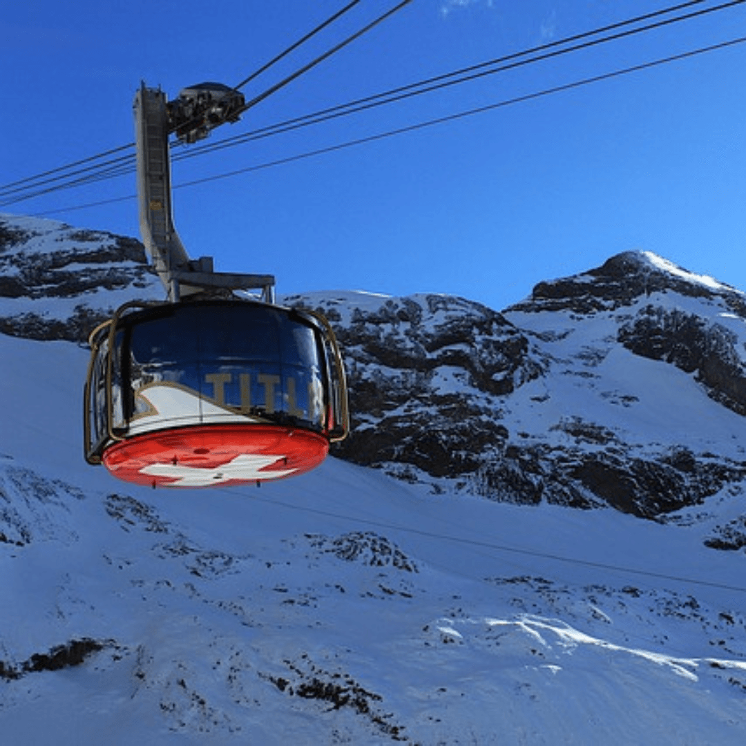 Experience the thrill of ascending 10,000 feet aboard the world’s first revolving cable car — the Titlis Rotair. Walk across the famous Cliff Bridge and enjoy panoramic views of the snow-covered Swiss Alps.