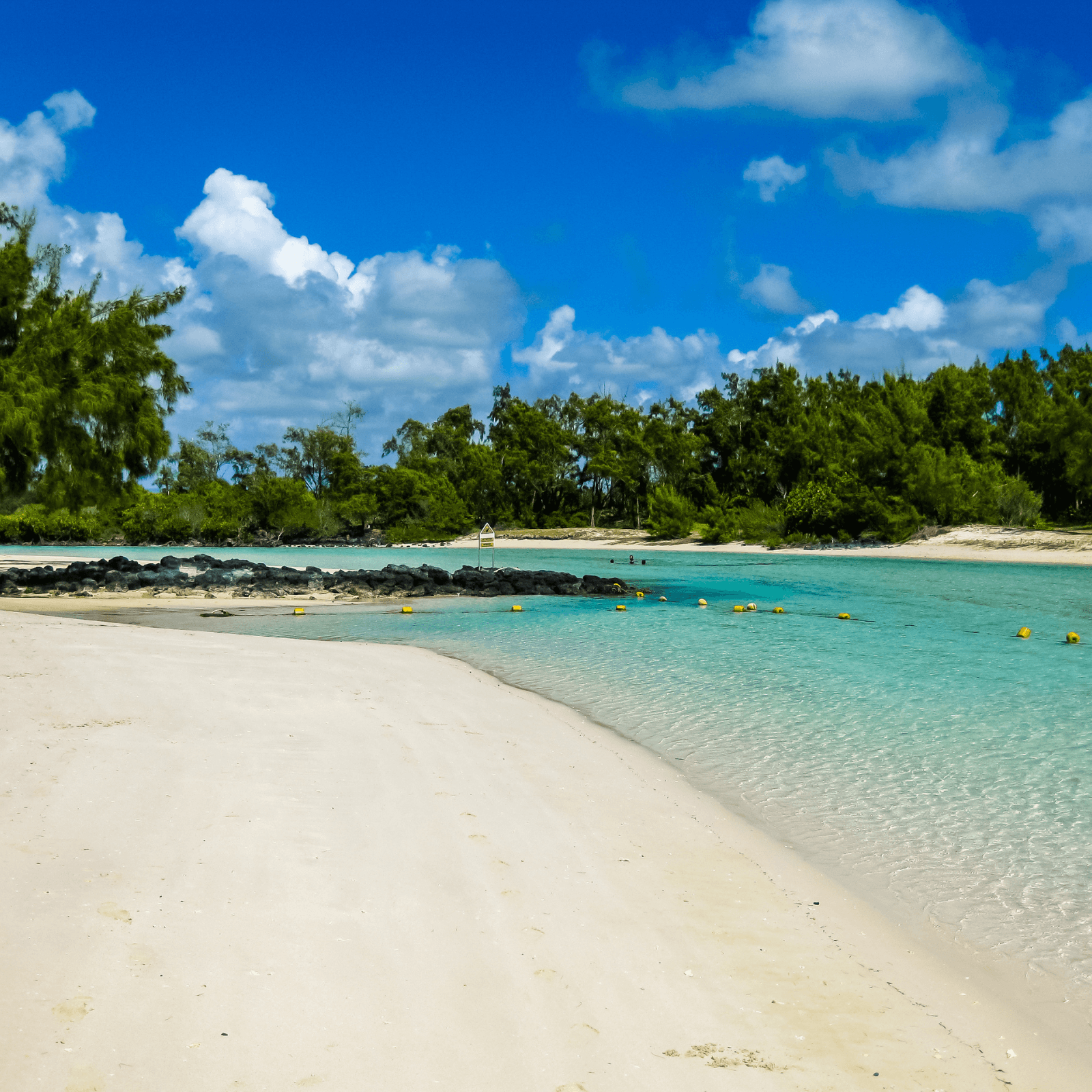 Relax at Mont Choisy Beach with turquoise waters and golden sands.