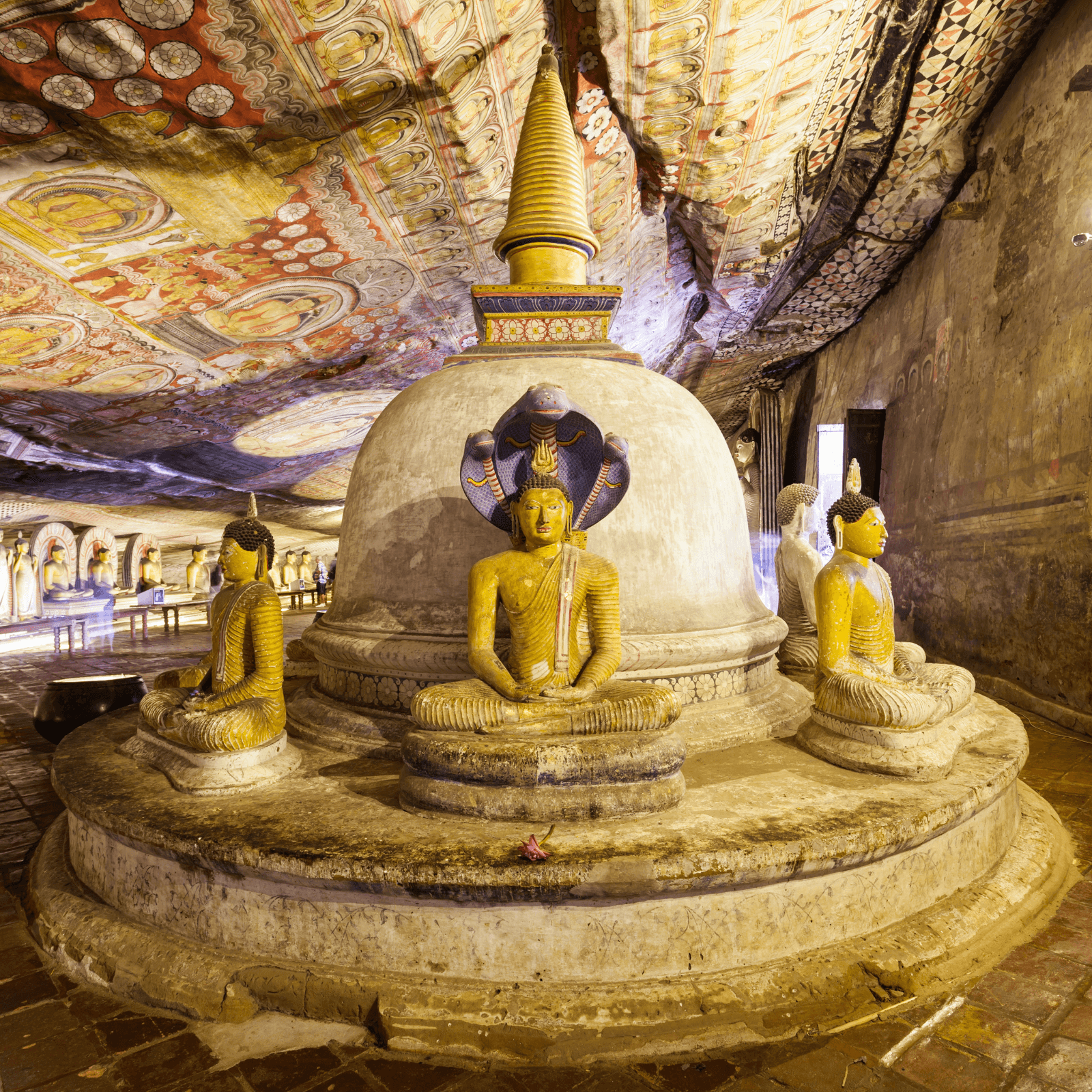 Explore the wonders of the Dambulla Cave Temple, a UNESCO World Heritage site, featuring intricate murals and statues that offer a glimpse into Sri Lanka's rich religious and artistic traditions.