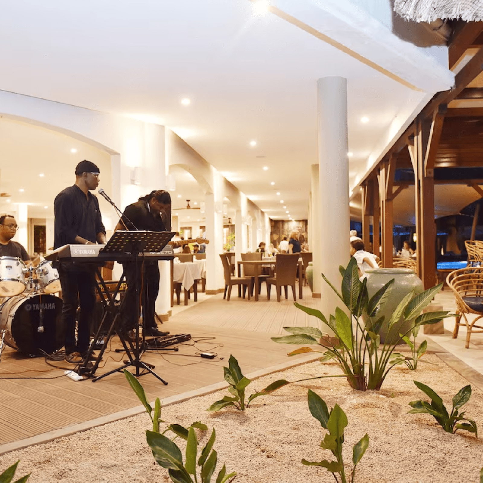 Vibrant evening entertainment with live music and themed dinners.