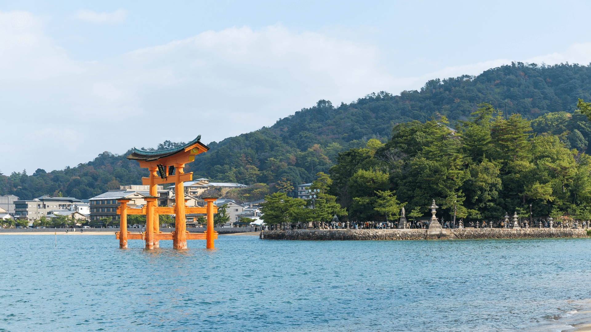 Itsukushima Shrine in Hiroshima and the impressive Osaka Castle.